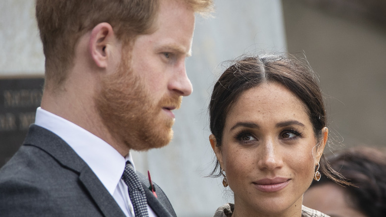 Meghan Markle looks knowingly at Prince Harry