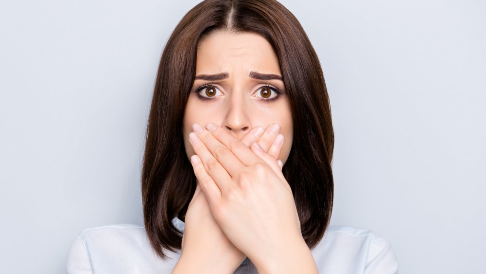 Woman with canker sore