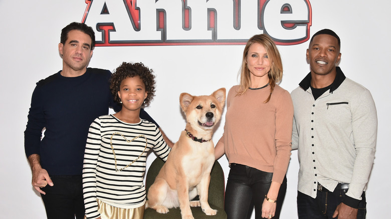 The cast of 2014's "Annie" posing on step-and-repeat