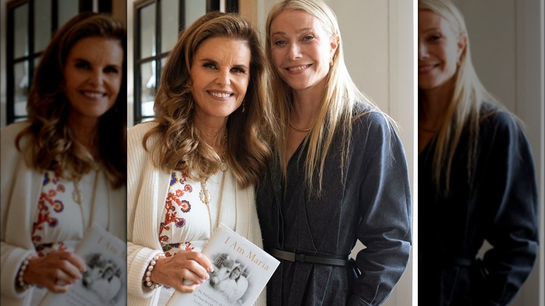 Maria Shriver shows off her book while posing with Gwyneth Paltrow