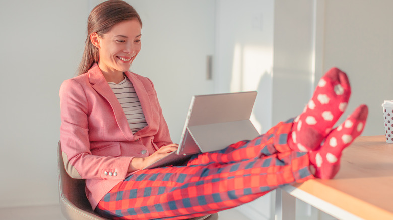 woman working with feet up