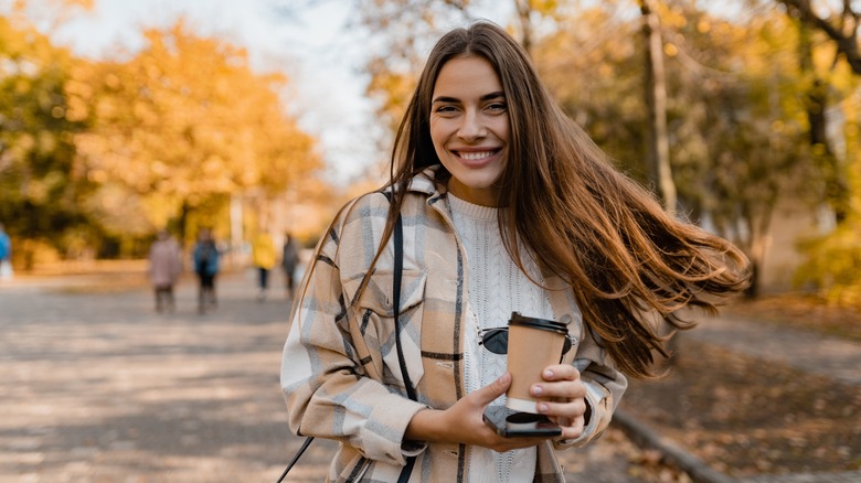 Woman with long hair outdoors