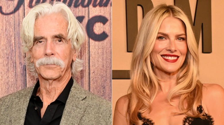 A split image of Sam Elliott and Ali Larter on Landman step and repeats.
