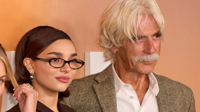 Paulina Chavez and Sam Elliott on a Landman red carpet together.