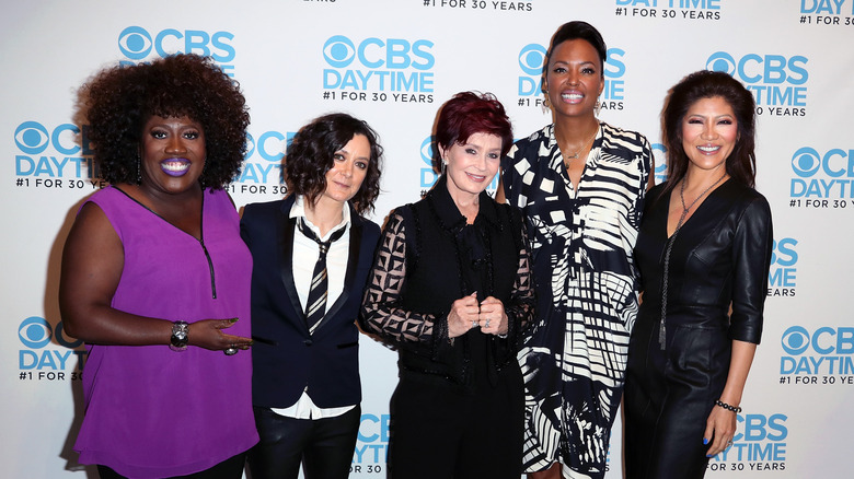 Sheryl Underwood, Sara Gilbert, Sharon Osbourne, Aisha Tyler, and Julie Chen Moonves at a CBS event