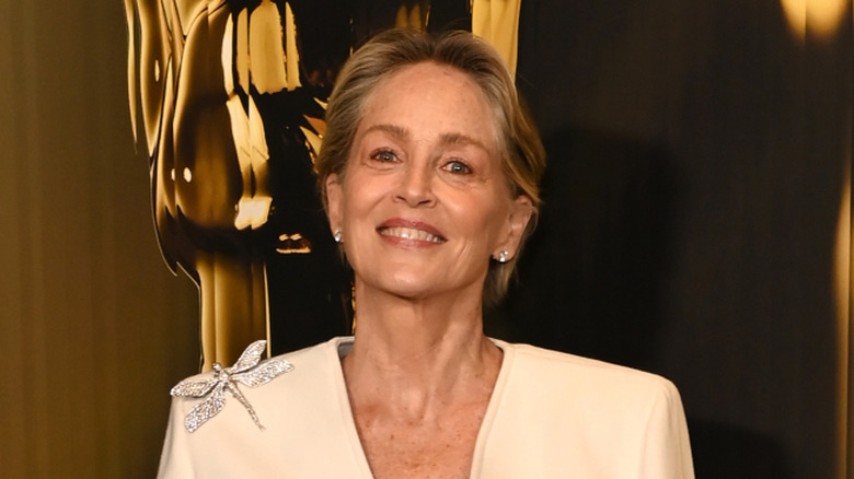 Sharon Stone in a white dress at the 2024 Governors Awards