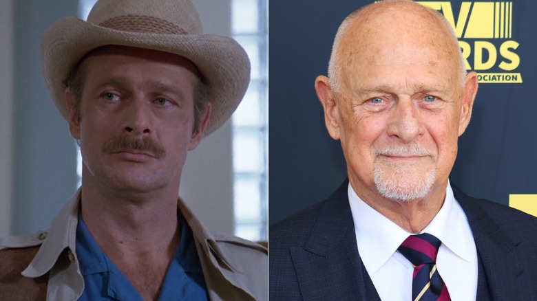 Gerald McRaney in "Simon & Simon" and smiling at the HCA TV Awards in 2022