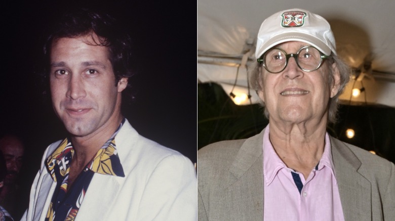 Split image of Chevy Chase in the 1970s (left) and Chevy Chase in 2026 (right)