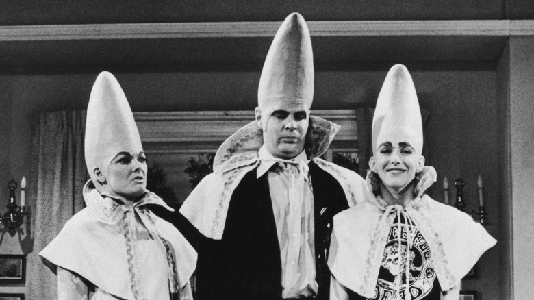 From left: Jane Curtin, Dan Aykroyd, and Laraine Newman in a 