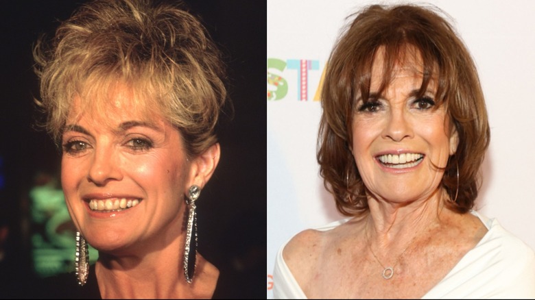 Split image of Linda Gray smiling in the 1980s and in 2022