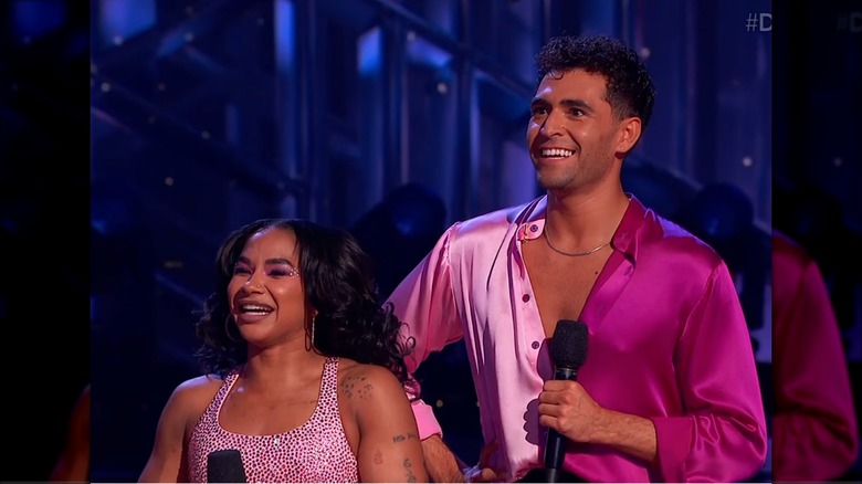 Jordan Chiles and Ezra Sosa receiving judges' critiques and feedback on DWTS