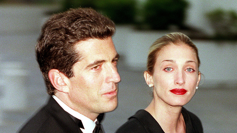 Closeup of John F. Kennedy Jr. and Carolyn Bessette-Kennedy at formal event