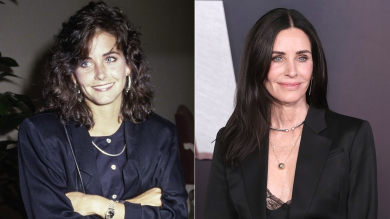Split image of Courteney Cox in 1987 and 2026