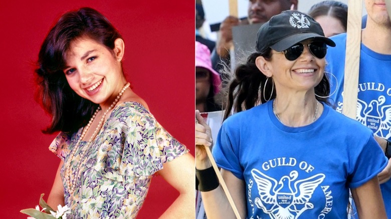 Split image of Justine Bateman in 1985 and 2023