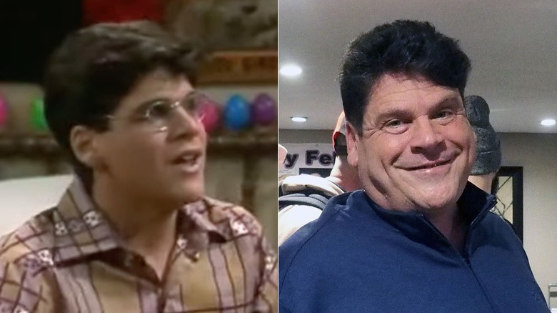 Split image of Marc Price in a "Family Ties" scene in the 1980s and in 2024