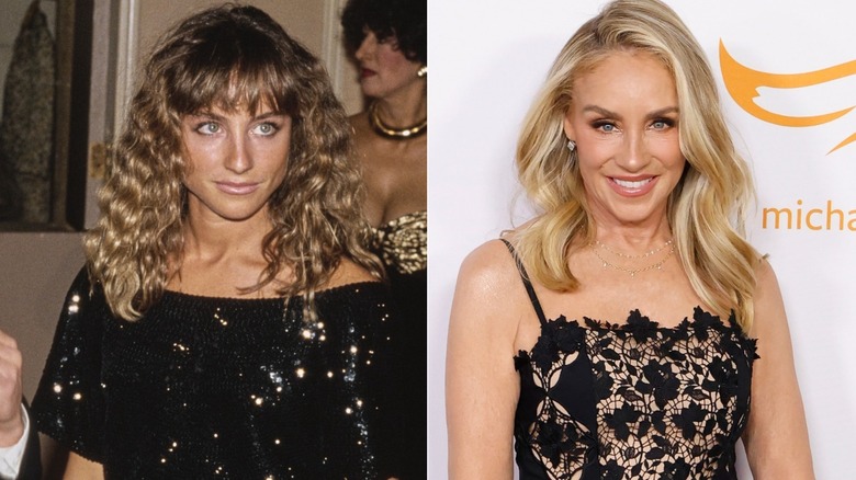 Split image of Tracy Pollan in 1986 and 2025