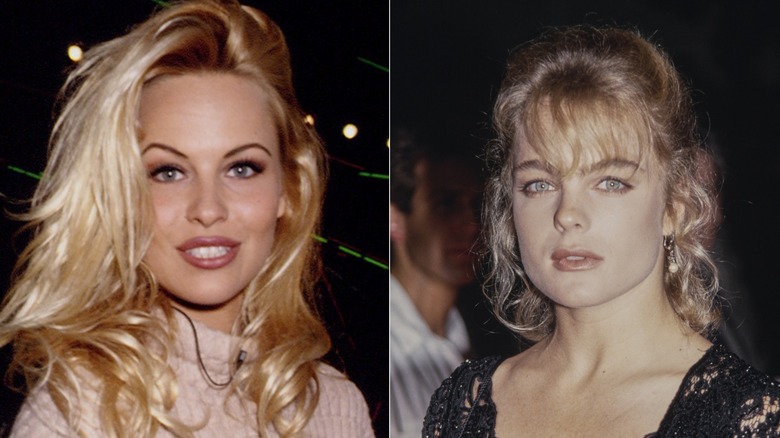A split image of Pamela Anderson and Erika Eleniak.