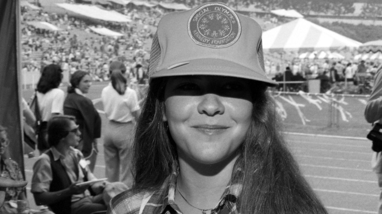 Connie Needham wearing a Special Olympics hat
