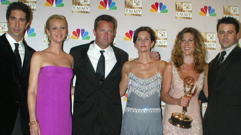 The Friends cast posing together at the Emmys