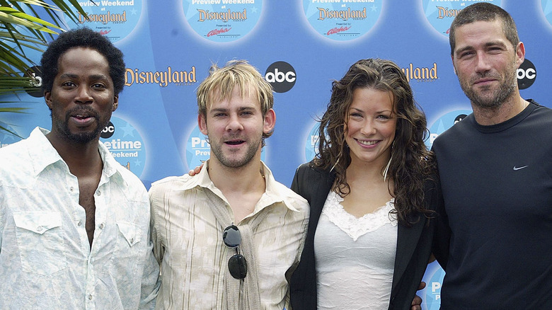 Harold Perrineau, Dominic Monaghan, Evangeline Lilly and Matthew Fox smiling