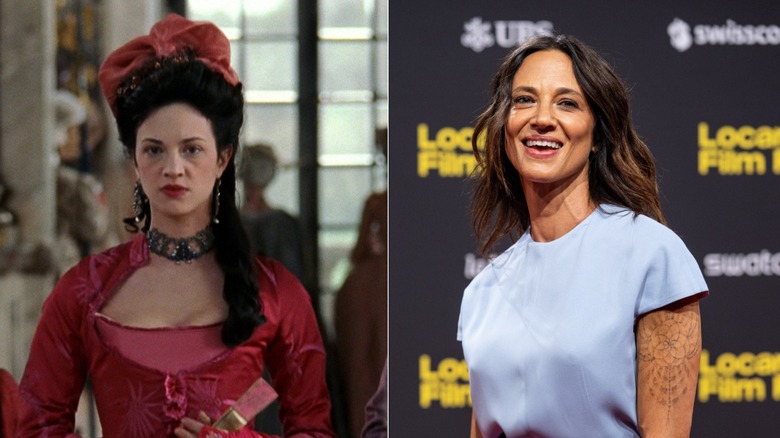 A split image showing Asia Argento in Marie Antoinette and in 2026.