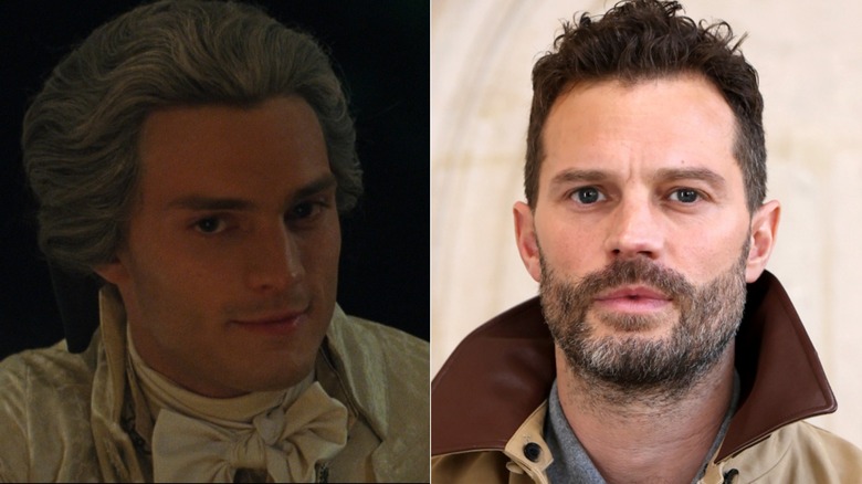 A split image showing Jamie Dornan in Marie Antoinette and in 2026.