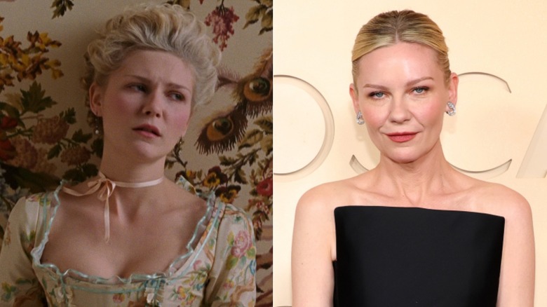 A split image showing Kirsten Dunst in Marie Antoinette and at the 2026 Academy Awards