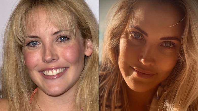 Split image of Mercedes McNab at an event in 2001 & and in a 2025 selfie