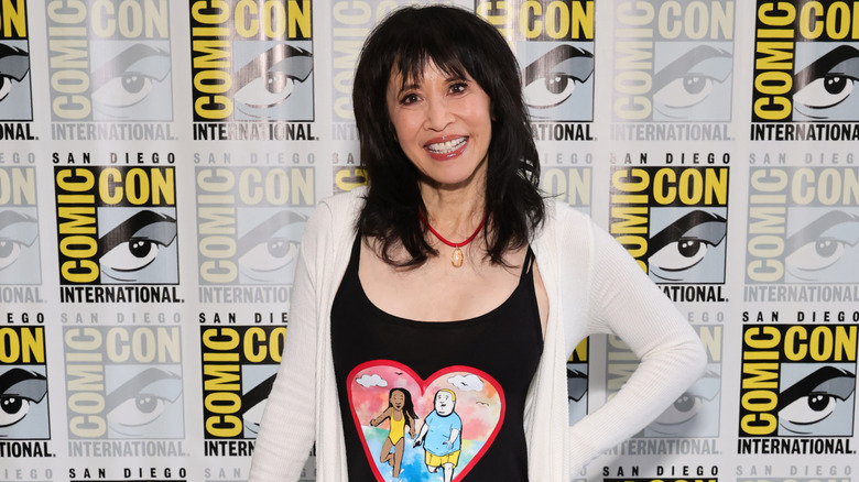 Lauren Tom in King of the Hill shirt at San Diego Comic-Con