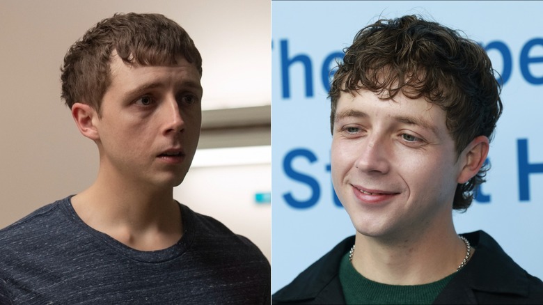 (L) Gerran Howell as Dr. Dennis Whitaker on "The Pitt"; (R) Smiling Gerran Howell attending a charity brunch in 2025.