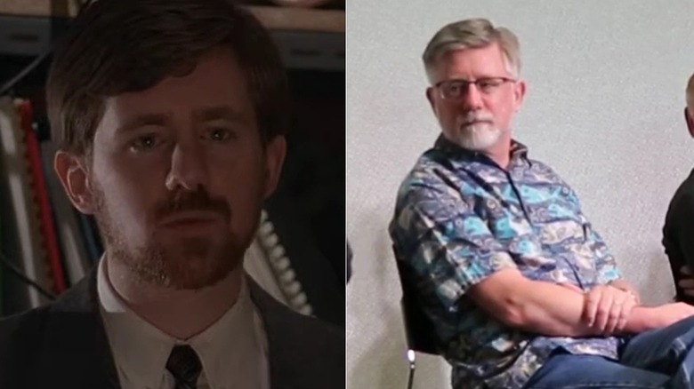 A split image of Bruce Harwood as John Fitzgerald Byers on The X-Files, and on a recent Q&A panel.