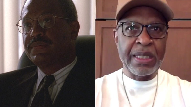A split image of James Pickens Jr. as Alvin Kersh on The X-Files and speaking in a recent Q&A.