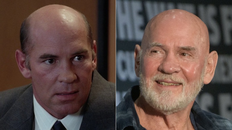 A split image of Mitch Pileggi as Skinner on The X-Files, and at a 2026 convention.
