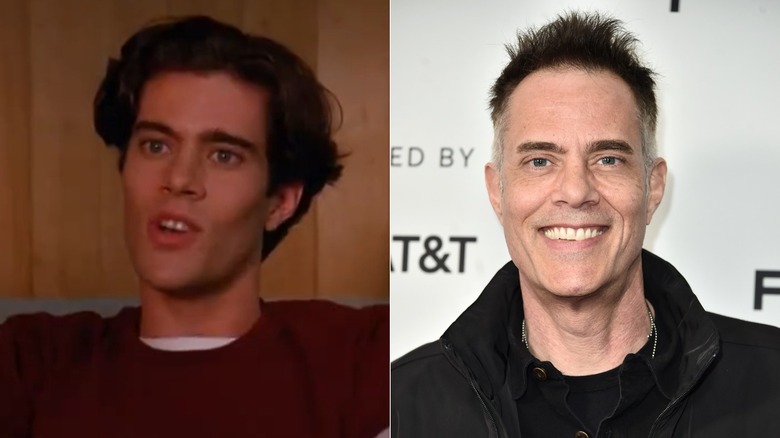 Split photo of Dana Ashbrook in "Twin Peaks" and at the 2019 premiere of "Framing John DeLorean"