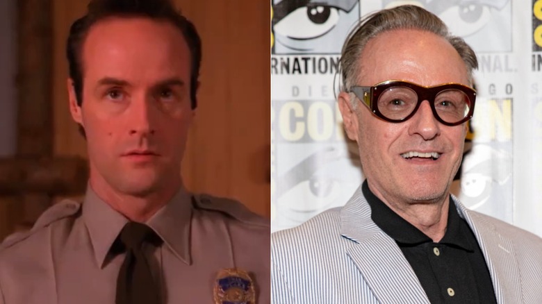 Split photo of Harry Goaz as Andy Brennan in "Twin Peaks" and attending a "Twin Peaks" fan event in 2018