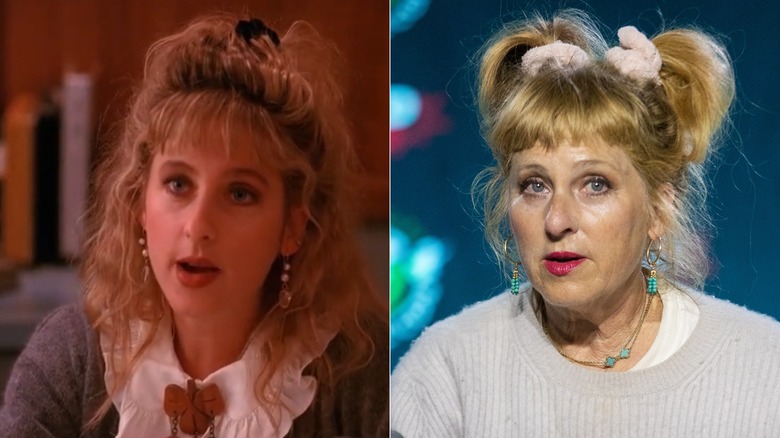 Split photo of Kimmy Robertson as Lucy Moran in "Twin Peaks" and at a "Twin Peaks" fan convention in 2023