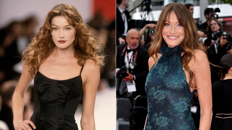 Split image of Carla Bruni in 1995 and in 2025