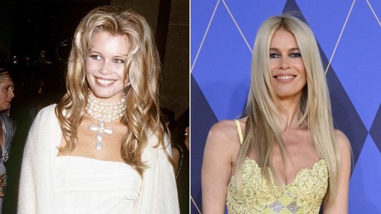 Split image of Claudia Schiffer in the '90s and 2024
