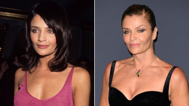 Split image of Helena Christensen in the '90s and 2025