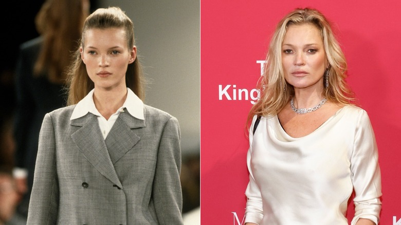 Split image of Kate Moss in the '90s and 2025