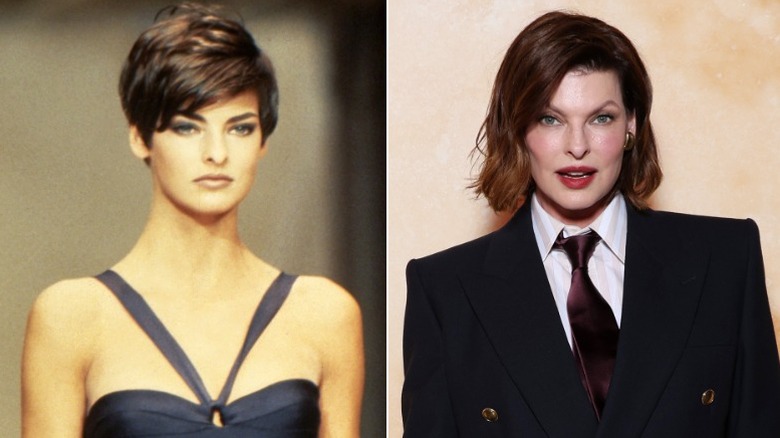 Split image of Linda Evangelista in 1990 and 2025