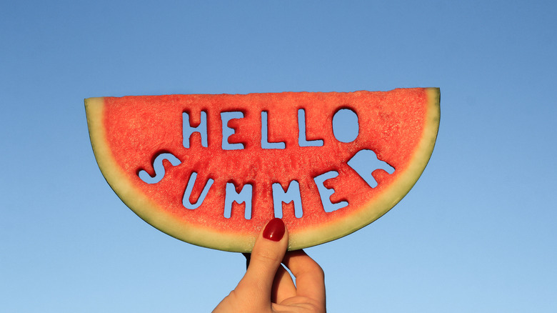 Welcome Summer carved into a watermelon 