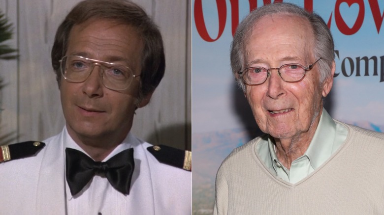 Split photo of Bernie Kopell in "The Love Boat" and smiling at the screening at "Our (Almost Completely True) Love Story" in 2023