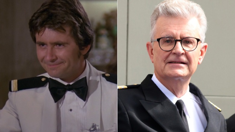 Split photo of Fred Grandy in "The Love Boat" and smiling at a Hollywood Walk of Fame ceremony in 2018
