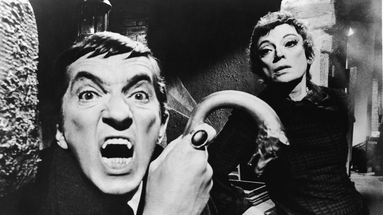 Black and white photo of Jonathon Frid and Grayson Hall in 