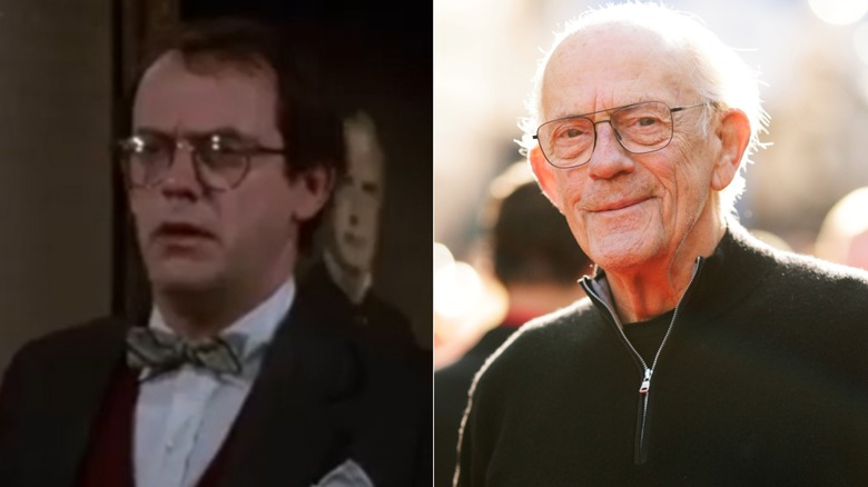 Split image of Christopher Lloyd in "Clue" (left) and Christopher Lloyd in 2026 (right).