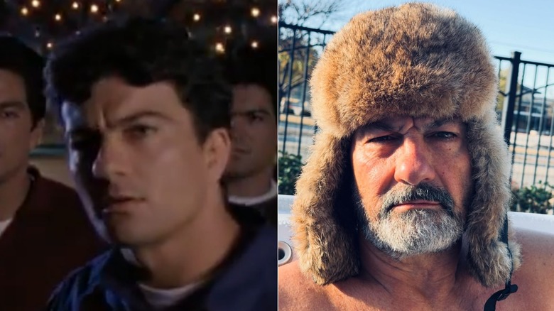 Split image of Carlos Machado looking at the camera in the 1990s and wearing a hat in 2025
