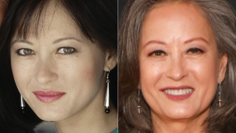 Split image of Julia Nickson staring at the camera in 1990 and again in 2023