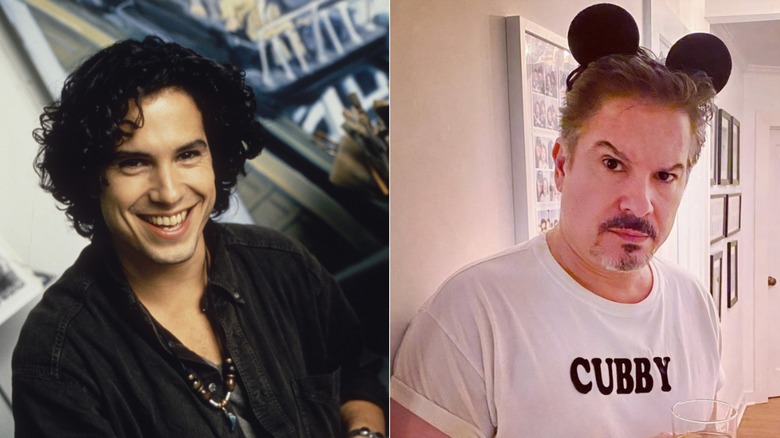 Split image of Marco Sanchez smiling at the camera and wearing Mickey Mouse ears in 2022