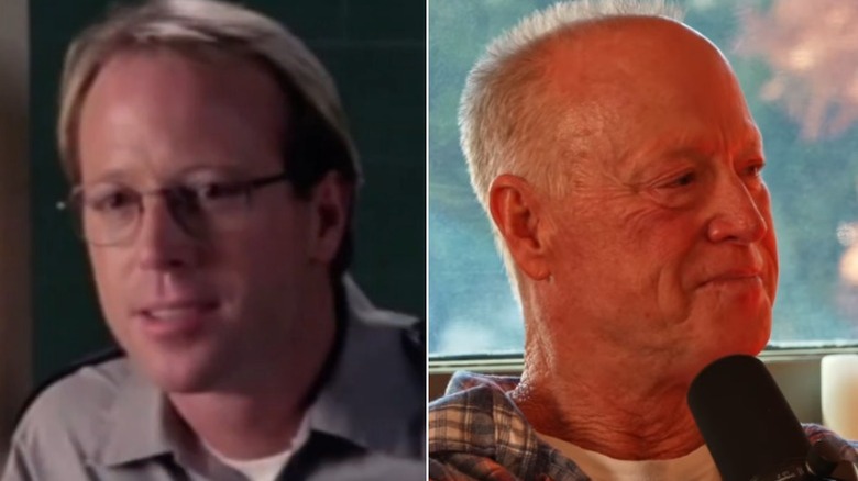 Split image of Mike Norris in an episode of "Walker Texas Ranger" and recording a podcast episode in 2026